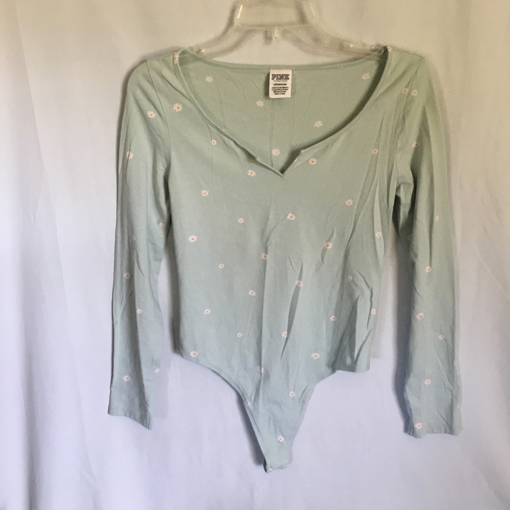 Victorias Secret Pink Floral One Piece Bodysuit Size Small